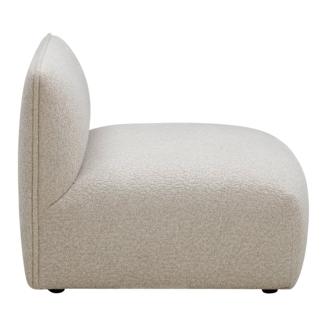Textured cream upholstery with a subtle pattern, showcasing a modern, minimalist design. Perfect for any decor style.