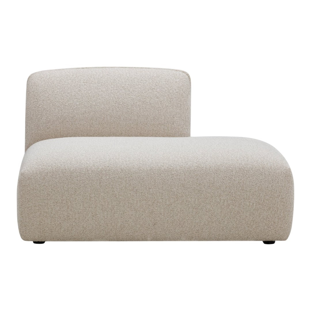 Beige textured chaise lounge with smooth, modern lines and a minimalist design.