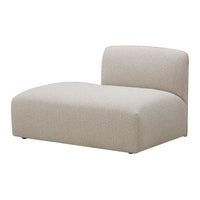 Beige upholstered chaise lounge with a smooth, minimalist design and subtle texture. Perfect for modern interiors.