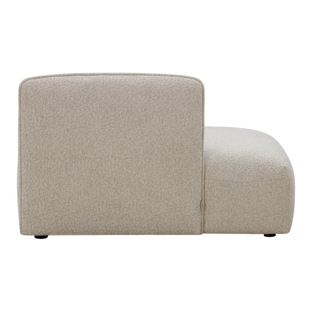 Cream-colored upholstered sofa with a smooth, subtle texture and modern, minimalist design.