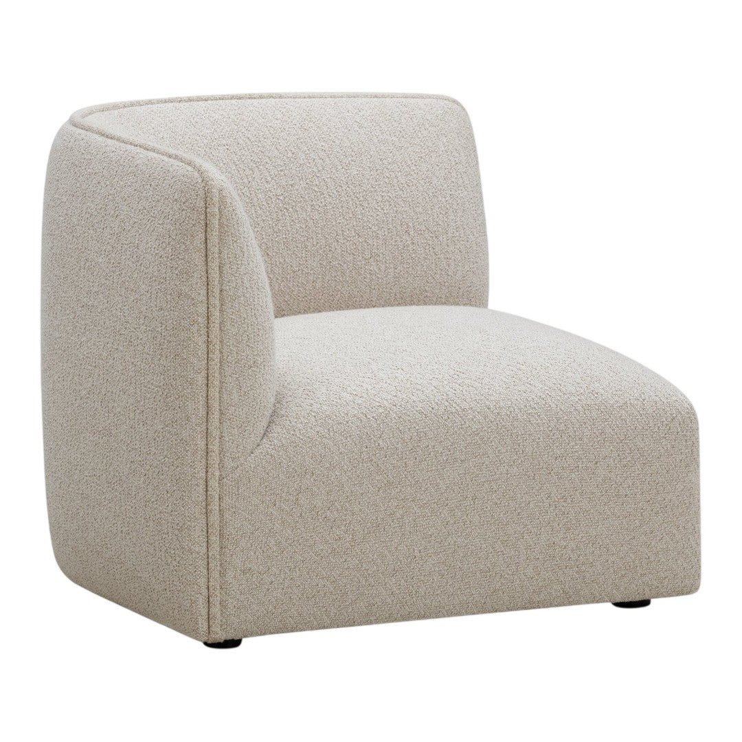 Cream textured chair with a minimalist design and soft, neutral tones. Perfect for modern decor.