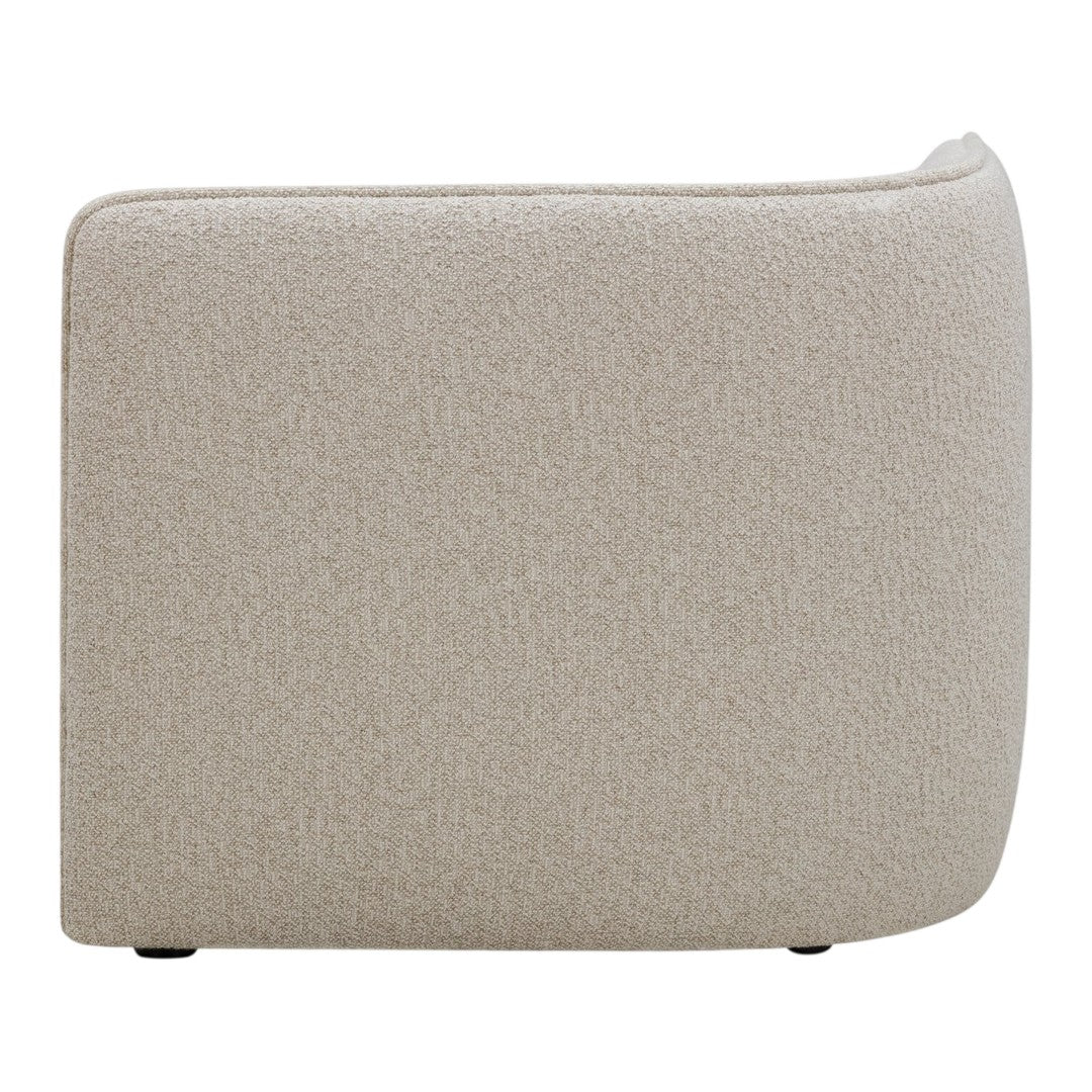 Beige textured fabric with a subtle pattern, featuring a smooth, rounded silhouette. Ideal for modern interiors.