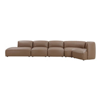 Luxe tan leather sectional sofa with a smooth, modern finish and clean lines, perfect for contemporary decor.