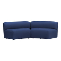 Deep navy blue sectional sofa with a modern, minimalist design and smooth, cohesive fabric texture.