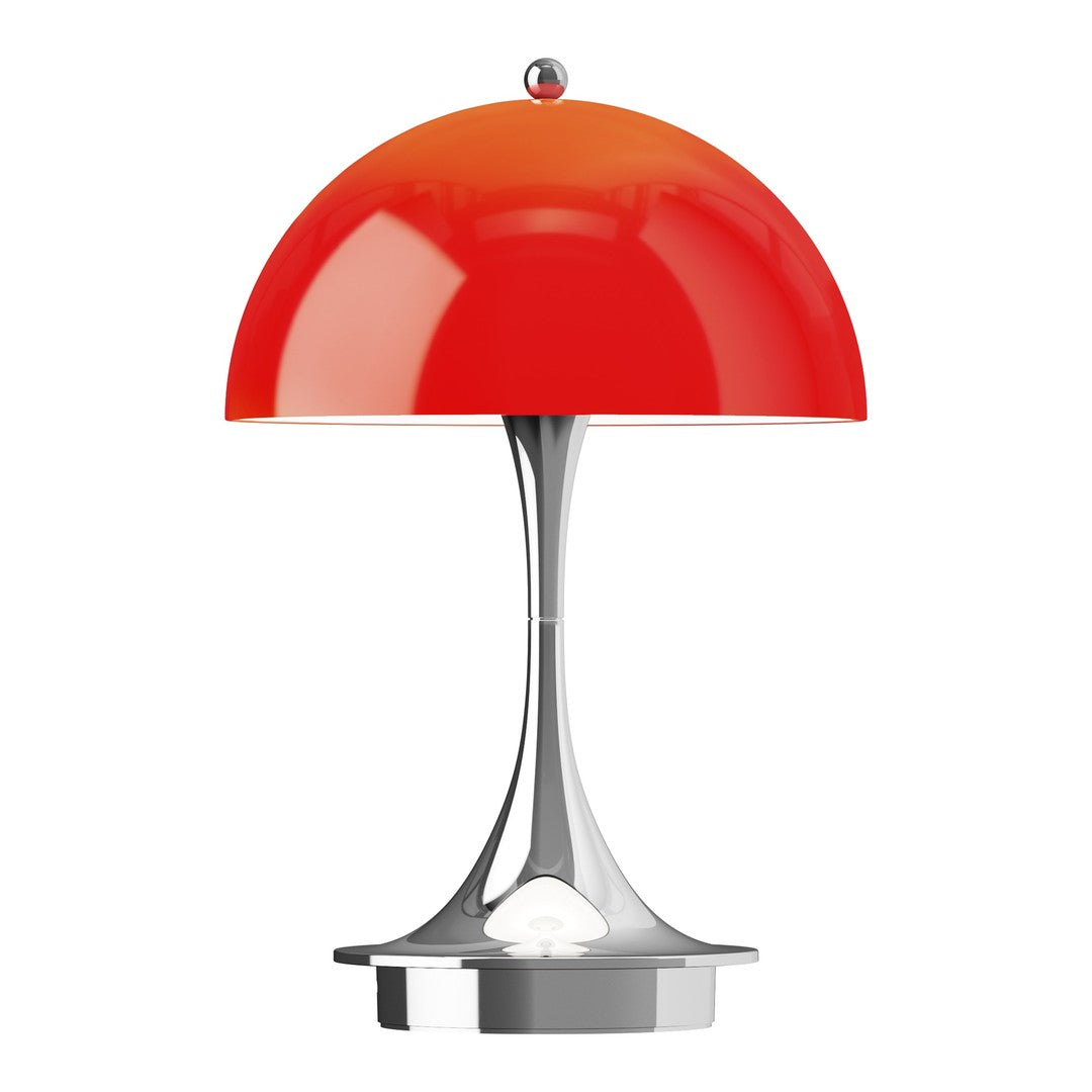 Red gradient dome lamp with sleek silver base and modern design, perfect for adding a pop of color to any space.