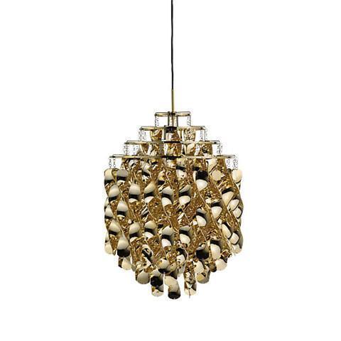 Gold and crystal chandelier with intricate woven pattern, adding elegance to any space. Perfect for modern decor.
