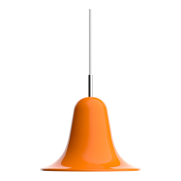 Bright orange bell-shaped pendant lamp with a smooth finish, ideal for modern decor.