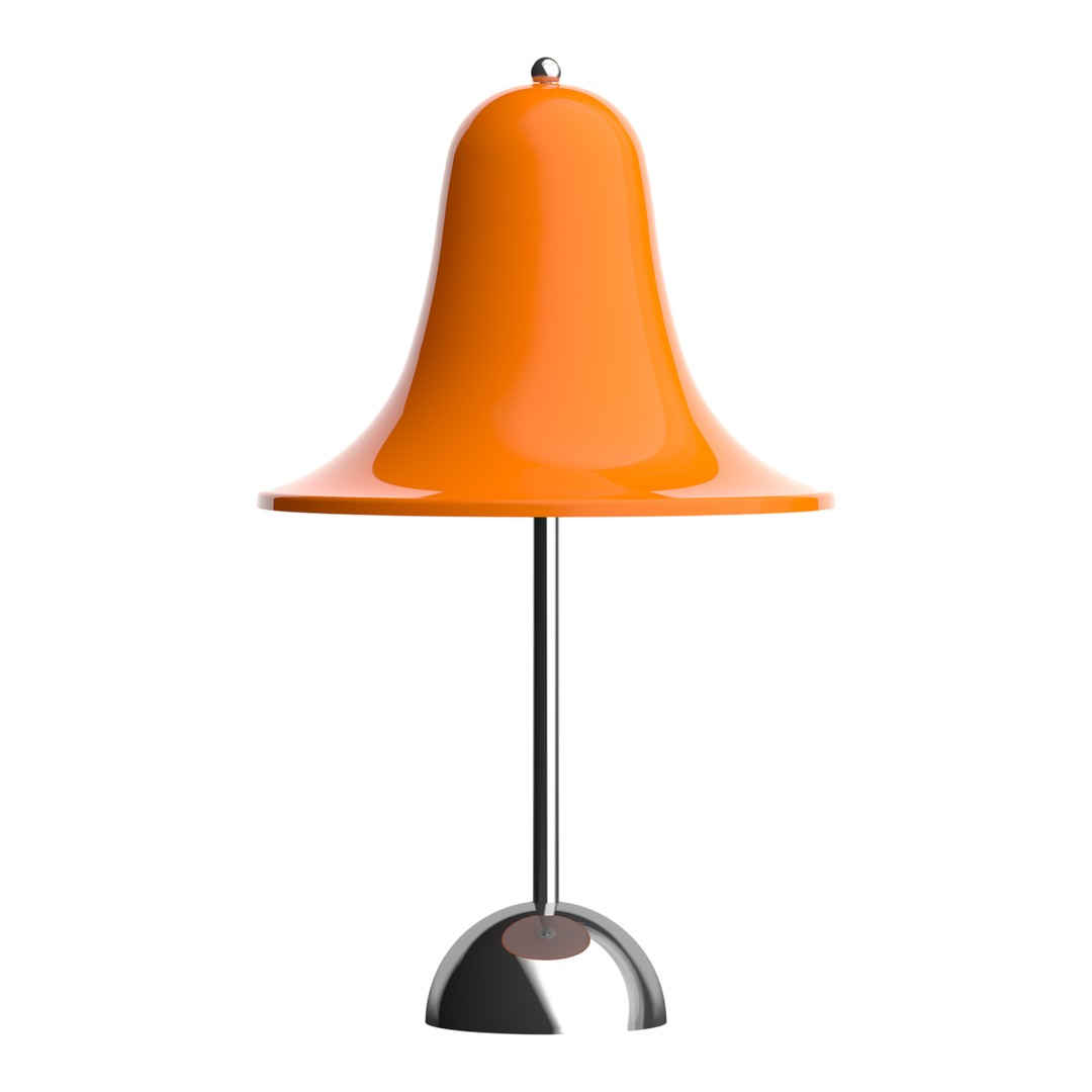 Bright orange bell-shaped lamp with a sleek silver base, perfect for modern decor.