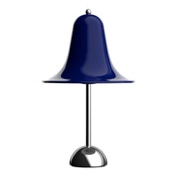 Modern navy blue table lamp with a sleek metallic base and smooth, glossy finish. Ideal for contemporary decor.