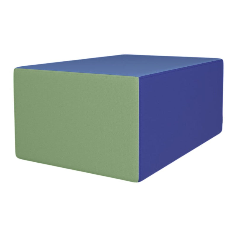 Rectangular foam block featuring a vibrant blue top and contrasting green and blue sides, ideal for play and exercise.