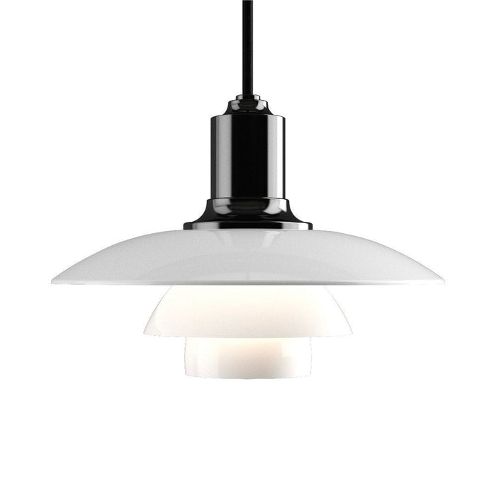Black and white pendant lamp featuring a sleek, modern design with layered shades for stylish illumination.