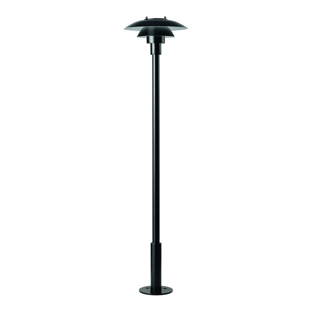Sleek black garden lamp with a minimalist design and smooth, flowing lines, ideal for modern outdoor aesthetics.