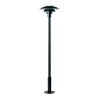 Sleek black garden lamp with a minimalist design and smooth, flowing lines, ideal for modern outdoor aesthetics.