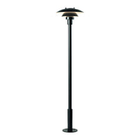 Black metal floor lamp with a sleek, minimalist design and a circular shade for a modern touch.
