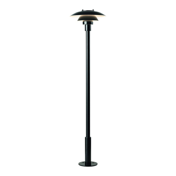 Black metal floor lamp with a sleek, minimalist design and a circular shade for a modern touch.