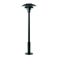 Black contemporary floor lamp with sleek, modern design and layered shade for a stylish touch.