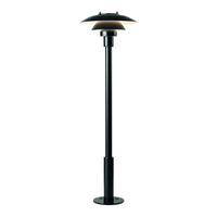 Black floor lamp with a sleek, modern design and layered shade pattern, ideal for contemporary interiors.