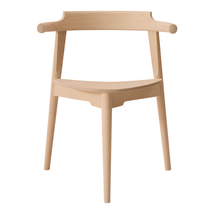 Natural wood chair featuring a smooth, light beige finish and simple, modern design without intricate patterns.