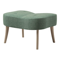 Green patterned ottoman with rounded edges and light wooden legs, featuring a subtle textured design.