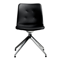 Black upholstered chair with button tufting and a sleek chrome base; modern and stylish design.