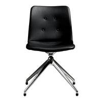 Black faux leather chair with button detailing and a sleek chrome base. Modern design for stylish interiors.