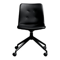 Black swivel chair with a smooth, sleek finish and four decorative buttons on the seat for added style.