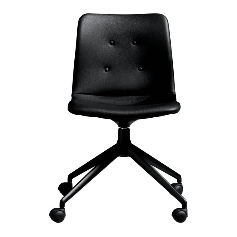 Black swivel chair with a smooth, sleek finish and four decorative buttons on the seat for added style.