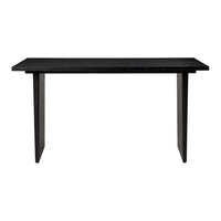 Sleek black console table featuring a minimalist design with clean lines and a smooth finish. Perfect for modern decor.