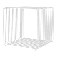 White metal wire storage cube with a minimalist design and open structure, perfect for organizing spaces.