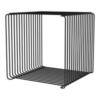 "Modern black wire cube with a sleek, open design for stylish storage and display."
