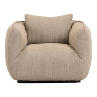 Beige textured armchair with a subtle woven pattern and plush cushions, perfect for contemporary decor.