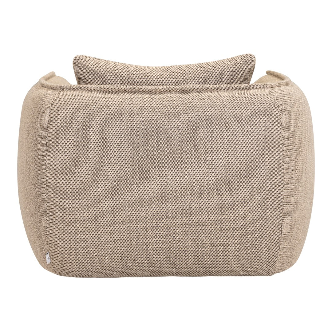 Beige textured cushion with subtle woven patterns and a soft, rounded design for a cozy look.