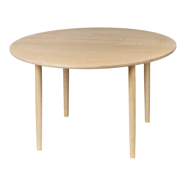 Light oak round dining table with natural wood grain and smooth finish, perfect for modern interiors.