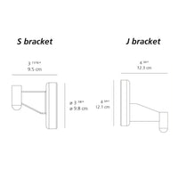 "Illustration of S and J brackets with clear dimension markings in a simple, monochrome design."