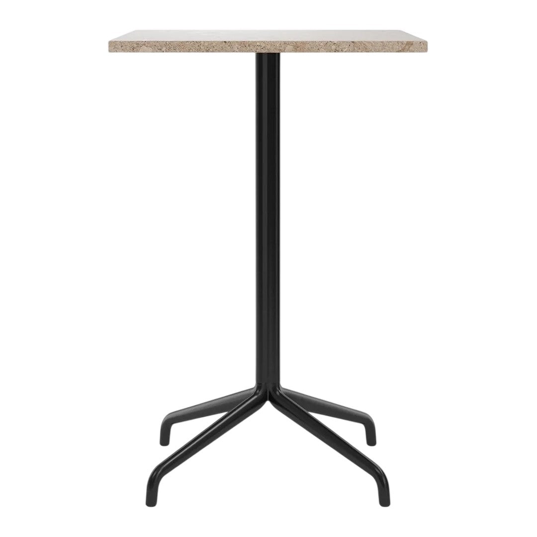 Black metal base with a light beige, textured top in a minimalist design. Perfect for modern spaces.