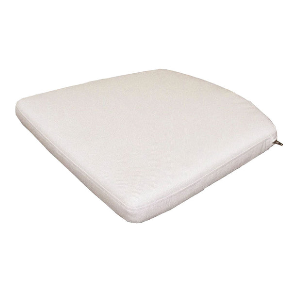 White square cushion with a smooth, solid pattern, perfect for indoor or outdoor seating.