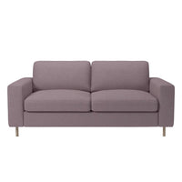 Lavender purple two-seater sofa with a smooth fabric finish and sleek, modern design. Ideal for contemporary interiors.