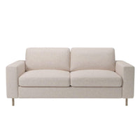 Beige fabric sofa with a clean, modern design, featuring subtle texture and light wood legs. Perfect for any decor style.