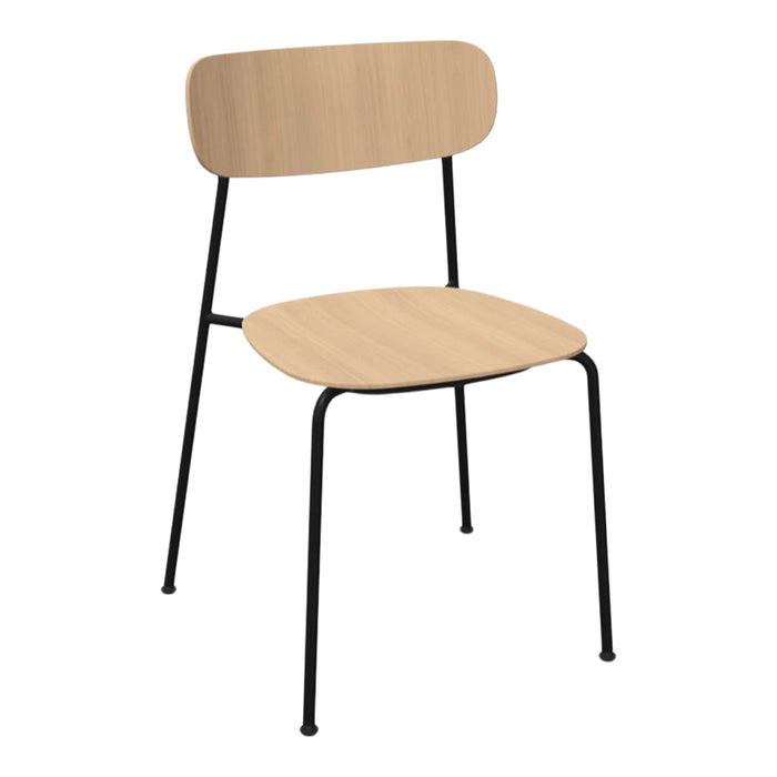 Natural wood chair with a smooth light wood finish and sleek black metal legs. Modern minimalistic design perfect for any space.