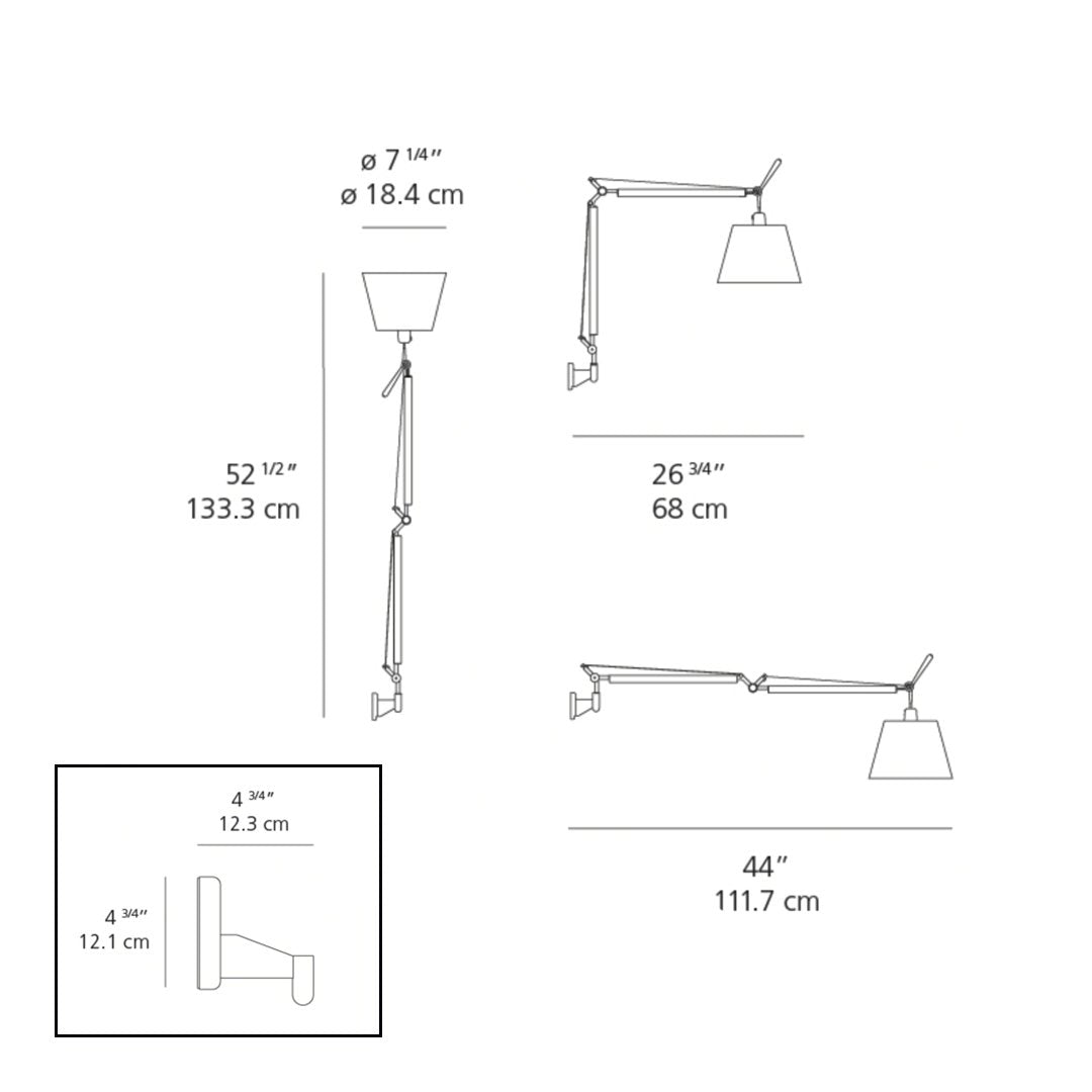 "Minimalist wall lamp in white with sleek arm in silver, featuring a modern geometric design."