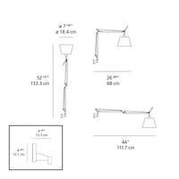 "Minimalist wall lamp in white with sleek arm in silver, featuring a modern geometric design."