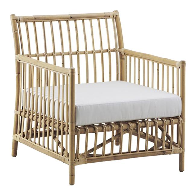 Light natural bamboo chair with a minimalist design, featuring a white cushion for added comfort.