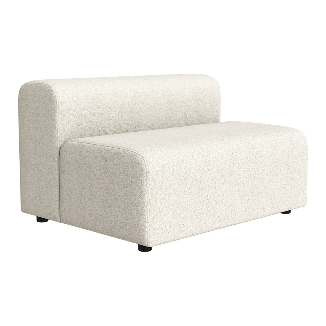 Neutral beige modular sofa with a smooth, textured fabric and rounded edges, perfect for modern living spaces.