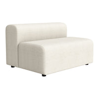 Neutral beige modular sofa with a smooth, textured fabric and rounded edges, perfect for modern living spaces.