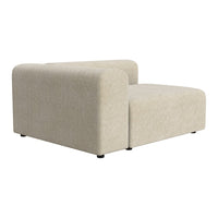 Beige fabric couch with a minimalist design and smooth, rounded edges. Perfect for modern living spaces.