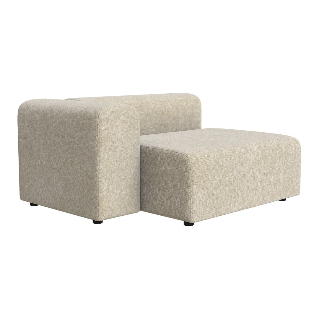 Light beige modular sofa with a smooth, textured fabric and simple, contemporary design.