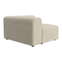 Beige upholstered sofa section with a subtle textured pattern and rounded corners, ideal for modern living spaces.