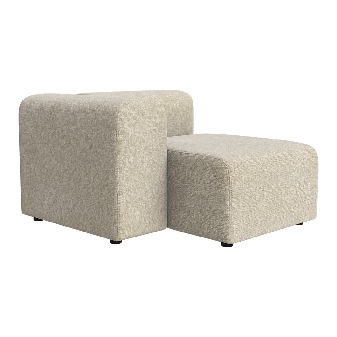 Neutral beige upholstered modular ottoman with a smooth, minimalist design. Ideal for modern decor.