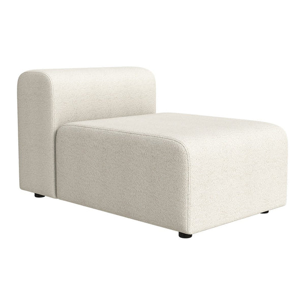 "Modern white upholstered chaise lounge with smooth, clean lines and subtle texture."