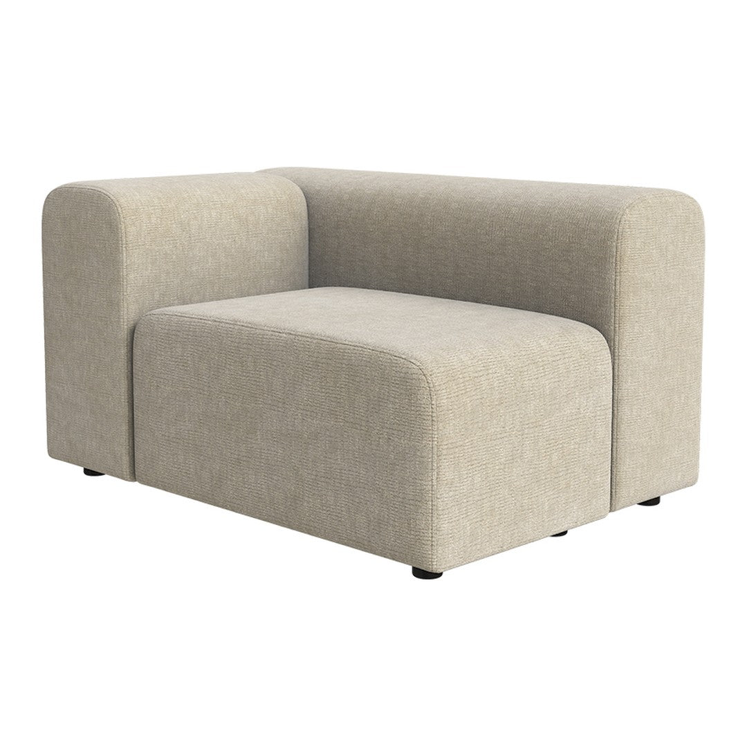 Light beige upholstered armchair with a smooth, minimalist design and subtle, textured pattern. Perfect for modern decor.